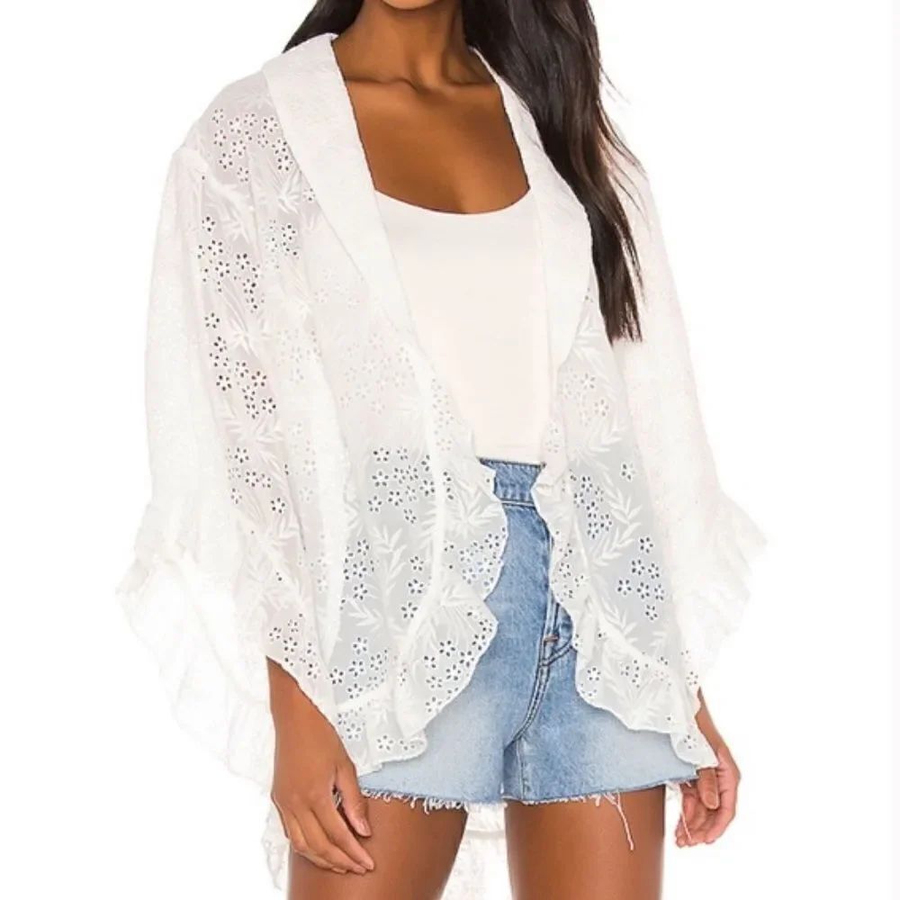 Majorelle Faria Kimono in White embroidery Large
